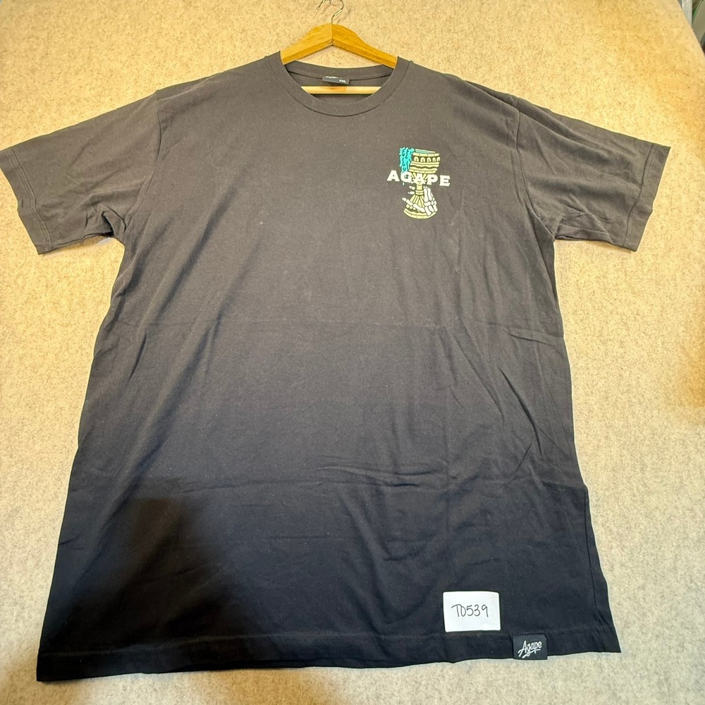 Agape Thy Cup Runs Over Skeleton Chalice Black Graphic T-Shirt Mens XXL‎